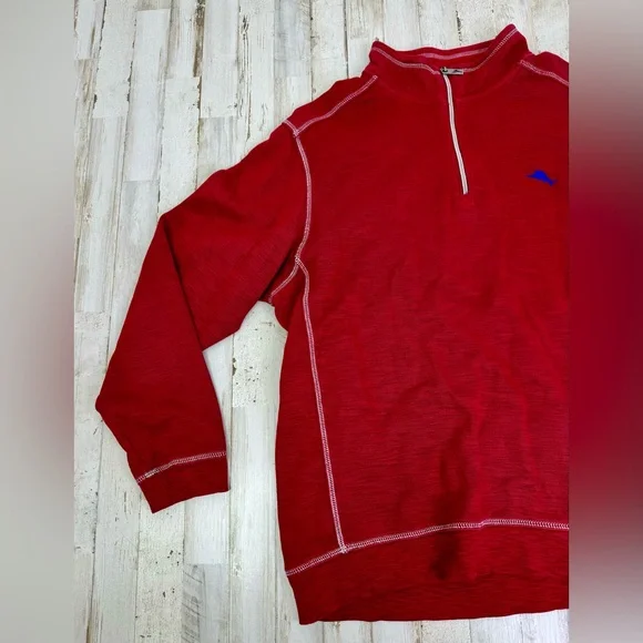 Men's Tommy Bahama Red Pull Over Marlin Logo 1/4 Zip Fleece Jacket XL - Picture 3 of 10